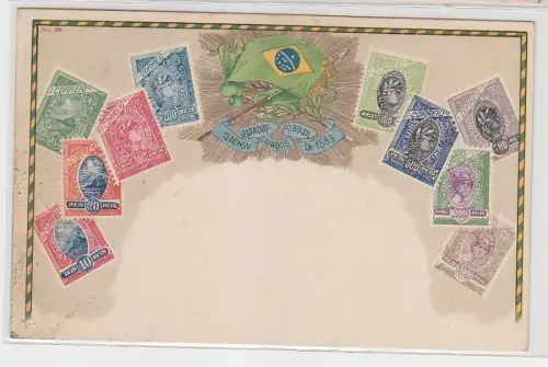 69793 Wappen Ak Brasilien Brazil mit Briefmarken um 1900