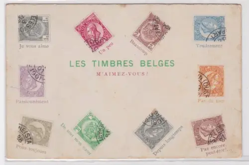 95770 Briefmarken AK Les Timbres Belges - Belgische Briefmarken um 1900