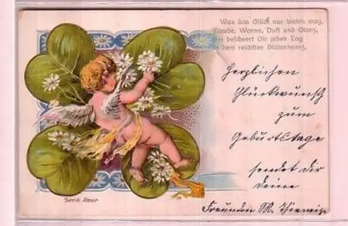 44850 Präge Ak Amor der Engel und Kleeblatt um 1900