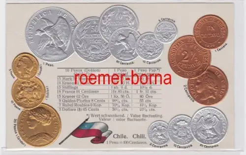 81520 Präge Ak mit Münzabbildungen Chile um 1920