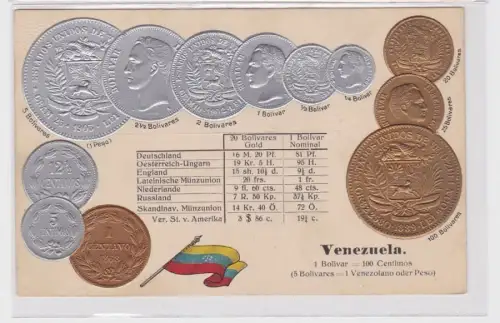 90814 Präge Ak mit Münzabbildungen Venezuela um 1910