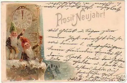 02418 Ak zwei Zwerge vor Kirchturmuhr 1900
