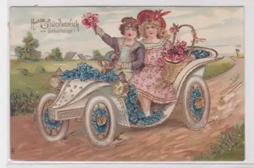 47644 Präge Glückwunsch Geburtstags Ak geschmücktes Automobil 1908