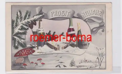 80694 Ak Prosit Neujahr! Winterlandschaft und Glücksymbole 1905