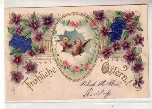 52836 Fröhliche Oster Präge Ak Ei mit Küken 1903