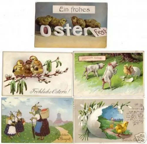 11165/5 Oster Ak Hasen, Küken, Ziegen um 1910