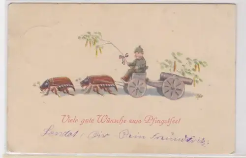 68746 Pfingst Ak Maikäfer ziehen Militärgespann mit Kanone 1916