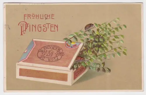 89989 Fröhliche Pfingsten Präge Ak Zigarrenschachtel mit Maikäfern 1913