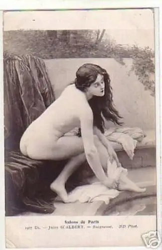 02973 Ak Erotik nackte Dame nach dem Bad um 1915