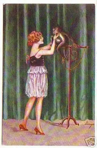 05056 Ak Erotik junge Frau mit kleinem Äffchen um 1920