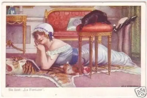 29719 Erotik Ak Sie liest: " La Fontaine" um 1920