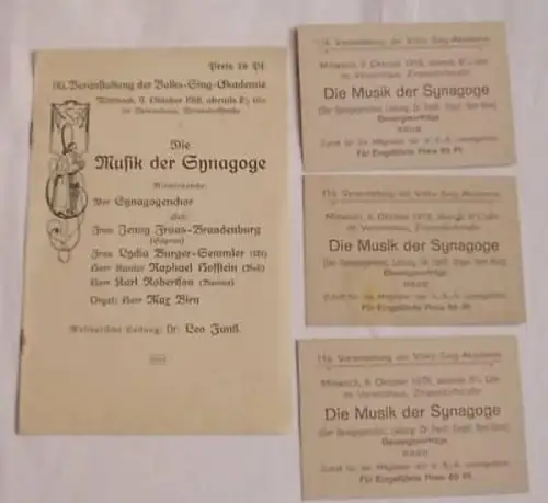 4 Dokumente Judaika "Die Musik der Synagoge" 1918
