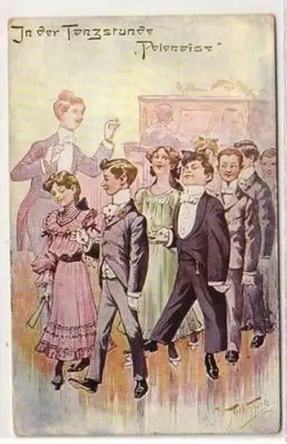 38815 Humor Ak Arthur Thiele in der Tanzstunde "Polonaise" 1912