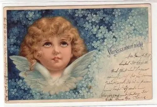 57611 Künstler Ak Vergiss mein nicht. mit Engelgesicht 1899