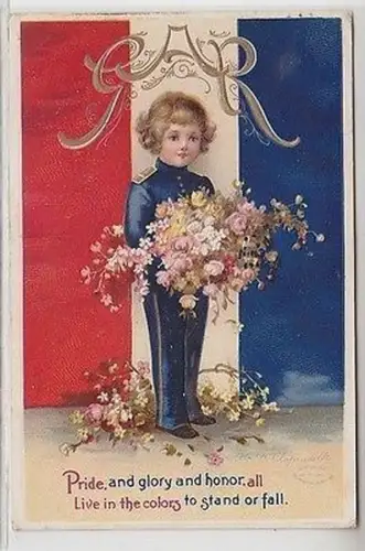 61632 Präge Ak USA Page mit großem Blumenstrauß 1912