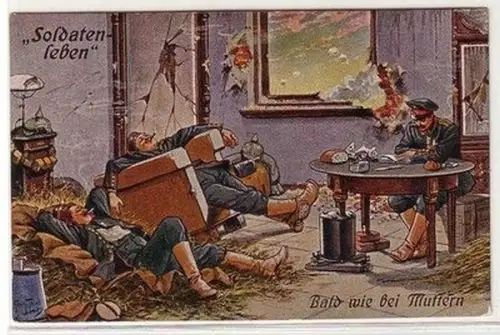 61234 Arthur Thiele Künstler Ak "Soldatenleben" Bald wie bei Muttern um 1915