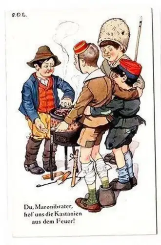 65225 Ak Militär Humor: Maronibrater, hol uns die Kastanien aus dem Feuer um1915