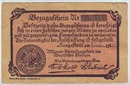 47390 Humor Ak Bezugsschein Männer Verteilungsstelle de Dt. Reiches 1920