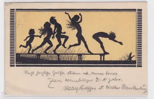 77643 Künstler Ak Schattenbild 'Sommerwonne' um 1920