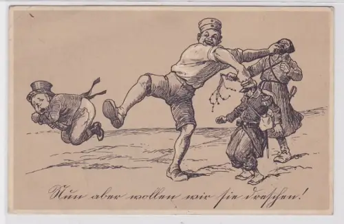 82881 Künstler AK Propaganda 1. Weltkrieg - 'Nun aber wollen wir sie dreschen!'