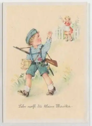 49776 Humor Ak Kleiner Junge als Soldat um 1940