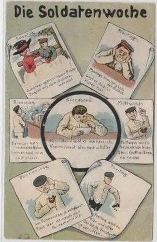 48514 Humor Feldpost Ak "Die Soldatenwoche" 1917