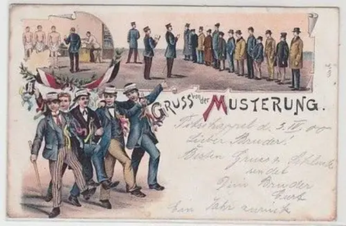58963 Militär Ak Lithographie Gruß von der Musterung 1900