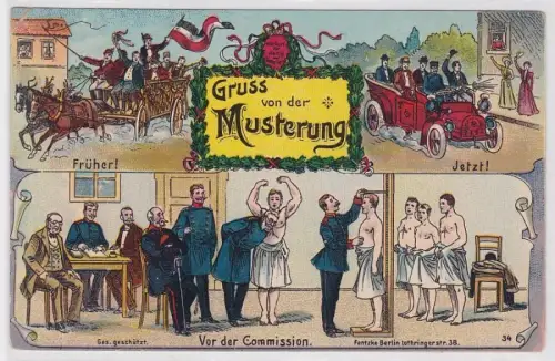 74013 Militär AK Gruss von der Musterung - Früher und Jetzt 1907