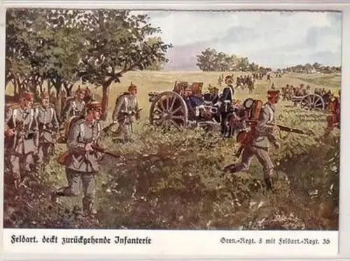 55401 Ak "Feldart. deckt zurückgehende Infanterie" Gren. Regt.5. Feldart. Regt.3