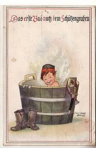 60326 Militär Humor Ak "Das erste Bad nach dem Schützengraben" 1916