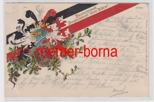 79387 Patriotika Ak mit Wappen und Deutschlandfahne 1901
