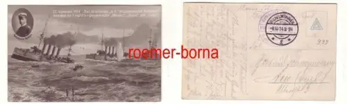 78438 Ak Marine-Feldpost SMS Stralsund 1914 U 9 vernichtet 3 engl. Panzerkreuzer