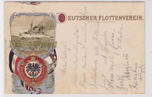 90893 AK Deutscher Flottenverein - Wappen mit Reichs- & Marine-Flagge 1901