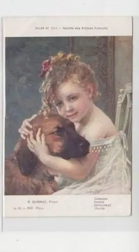 36841 Künstler Ak Mädchen schmußt mit Hund um 1910