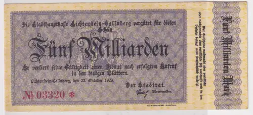 5 Milliarden Mark Banknote Inflation Lichtenstein Callnberg 22.10.1923 (146349)