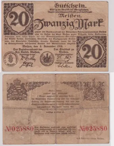 20 Mark Gutschein Banknote Amtshauptmannschaft Meißen 1918 (159597)