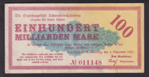 100 Milliarden Mark Banknote Inflation Lichtenstein Callnberg 1.11.1923 (110946)