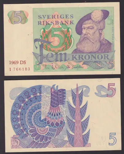 Banknote 5 Kronen Schweden 1969 kassenfrisch UNC (105615)