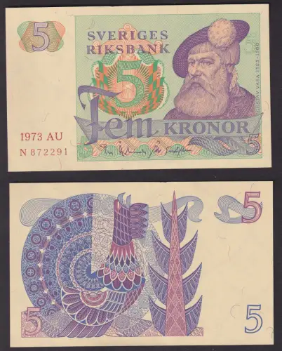 Banknote 5 Kronen Schweden 1973 kassenfrisch UNC (106620)