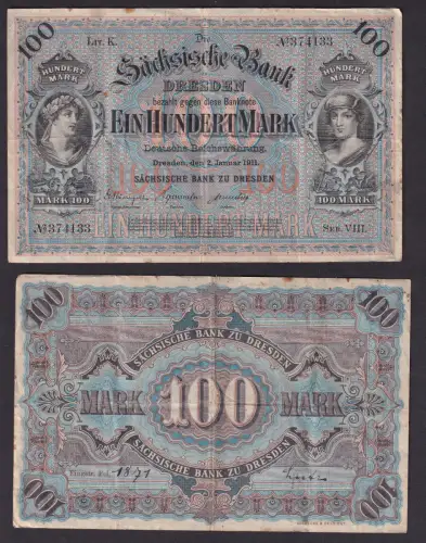Banknote 100 Mark Sächsische Bank zu Dresden 1911 (108760)