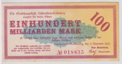 100 Milliarden Mark Banknote Inflation Lichtenstein Callnberg 1.11.1923 (159847)