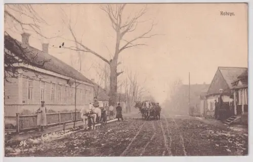 64693 Feldpost AK Kobryn - Straßenansicht mit Pferdekutschen 1916