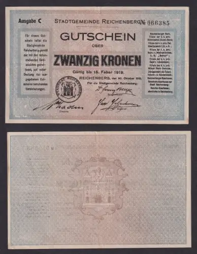 20 Kronen Banknote Stadtgemeinde Reichenberg 15.02.1919 (118466)