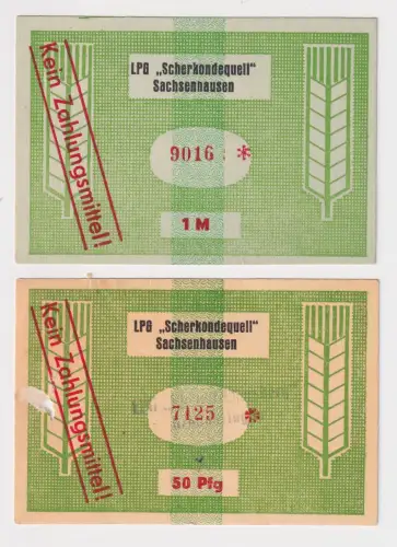 50 Pf. & 1 Mark Banknote DDR LPG Geld Sachsenhausen "Scherkondequell" (152005)