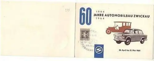 52615 Reklame Klapp Karte 60 Jahre Automobilbau Zwickau 1904-1964