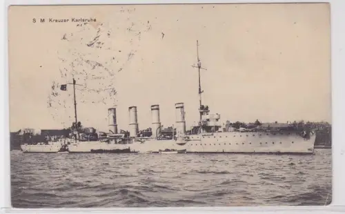 91544 Feldpost AK S. M. Kreuzer Karlsruhe, Kaiserliche Marine, Kriegsschiff 1915