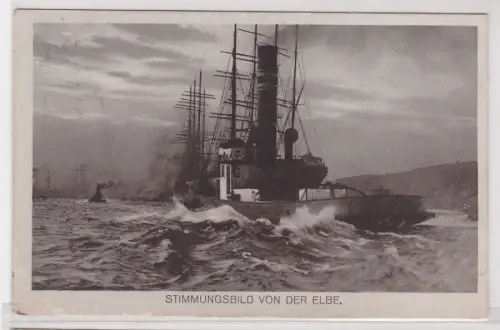 91312 Künstler AK Stimmungsbild von der Elbe, Schiff bei starkem Wellengang 1913