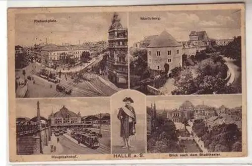 38676 Feldpost Ak Halle an der Saale Riebeckplatz, Hauptbahnhof usw. 1918