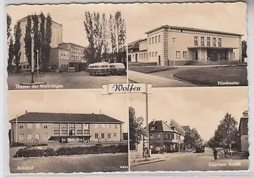 64688 Mehrbild Ak Wolfen Theater, Kino, Bahnhof, Leipziger Straße 1961