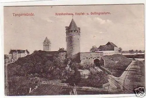 23961 Ak Tangermünde Krankenhaus und Gefängnisturm 1908